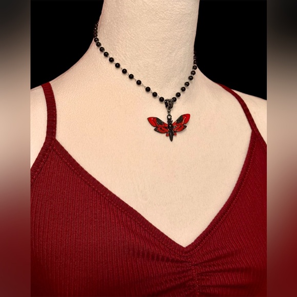 Death Moth skull Necklace Chain Wasp Steampunk Silver Gothic Butterfly Halloween - Picture 4 of 9